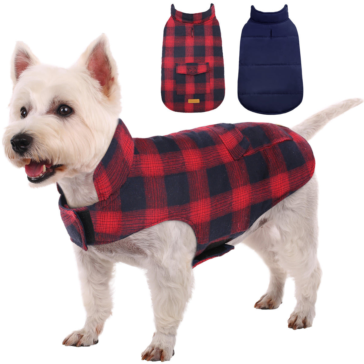 Kuoser Plaid Dog Coat Dog Winter Coat, Reversible Dog Jacket