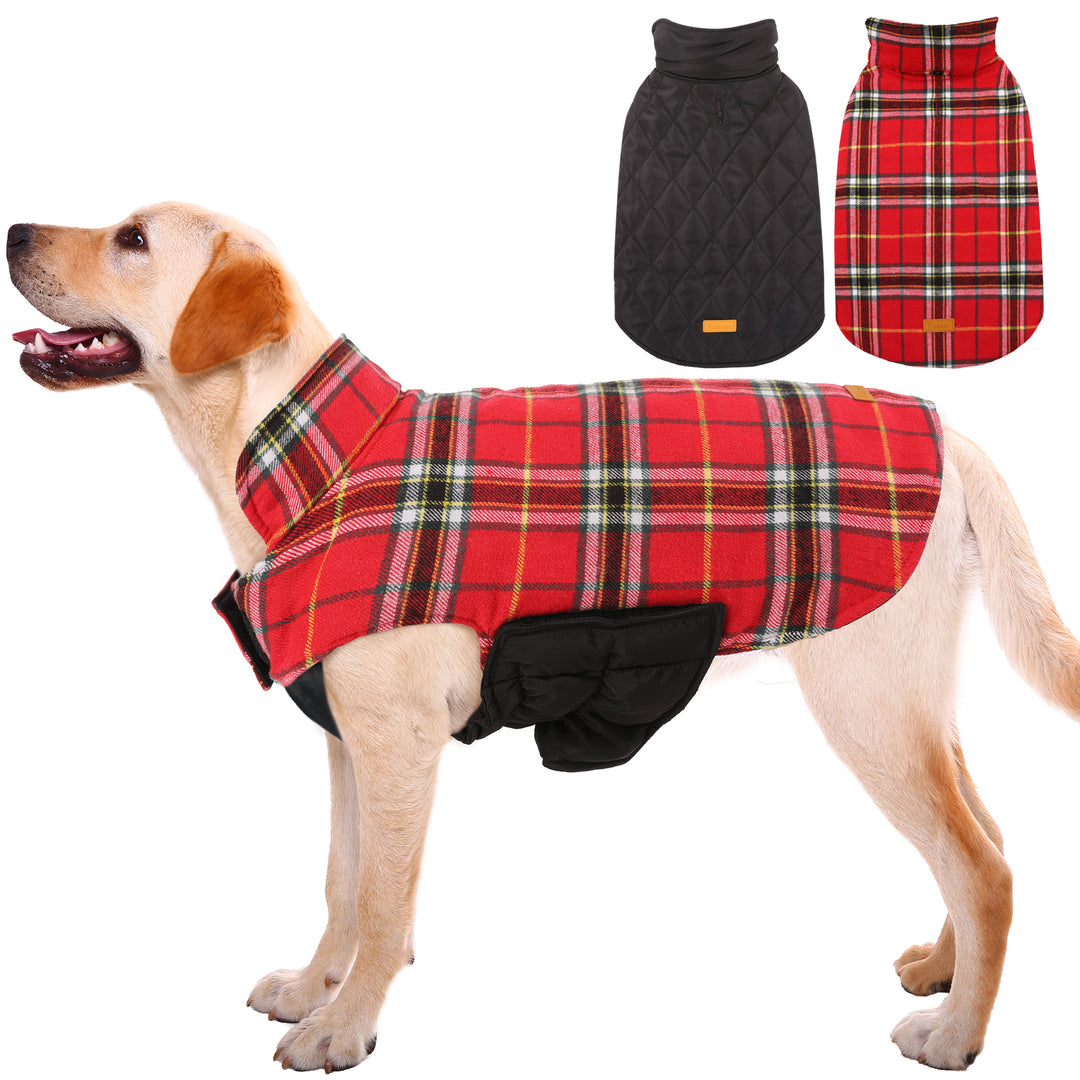 Buffalo Plaid Dog Coat Kuoser Reversible Dog Winter Coat